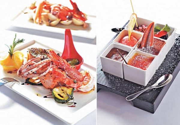 【Baked Seafood Skewer & Grilled Vegetables ''Opera House'' $268】將鱸魚、三文魚和小胡瓜以籤串成,旁邊配有以人手榨壓而成的Pesto sauc