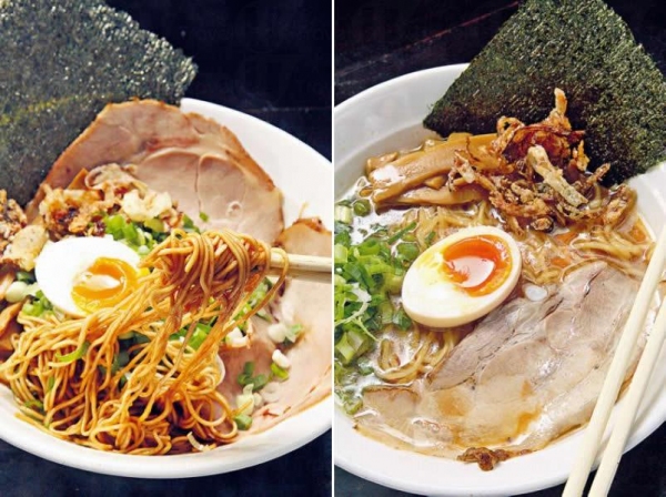 油撈麵($78):限量20碗,以自家浸製的葱油、豬油、蒜蓉混合,配合獨家出品的炸洋葱,爽口惹味。/ 濃湯鹽味拉麵($78):用沖繩鹽配合牛油製成的鹽味湯,層次豐富,連湯都會飲埋。